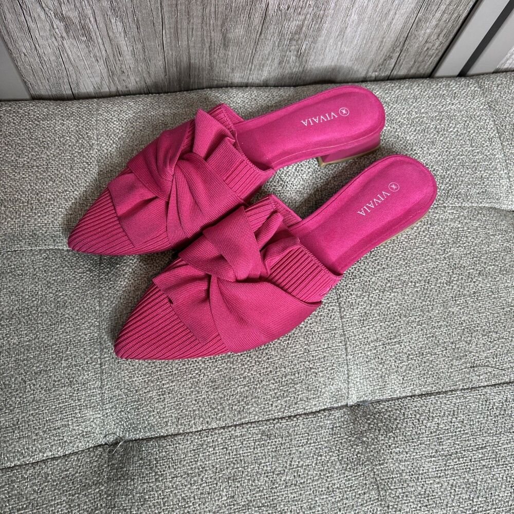 Viavai Flats Pointy Toe Slip On Mules Bow Detail Pink Color Size 40 / US 9